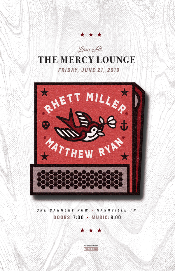 Rhett Miller Matthew Ryan Mercy Lounge Gig Poster - Maiocco Design Co.